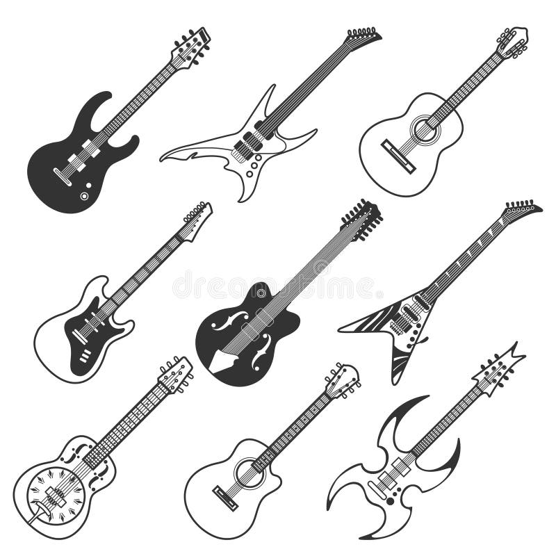 Guitar Silhouettes Musical Instruments Black Symbols Acoustic And Rock Guitars Vector Set Stock Vector Illustration Of Frets Classical Guitar Silhouettes Musical Instruments Black Symbols Acoustic And Rock Guitars Vector Set Stock Vector Illustration Of Frets Classical