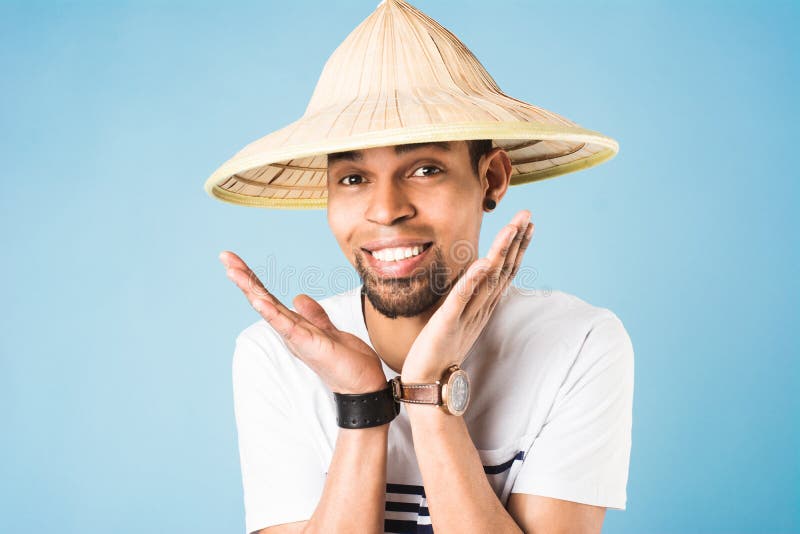 Black guy in a straw hat stock photo. Image of happy 145741540