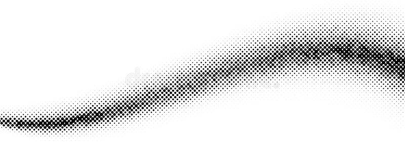 Black halftone wave background. Dotted curved flow wallpaper. Abstract grainy fluid backdrop texture. Grit pop art vector illustration