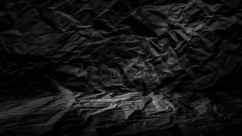 The black hall was dark, wall had a beam of light shining on the ground. Customize the background of the image with wrinkled textu royalty free stock photo