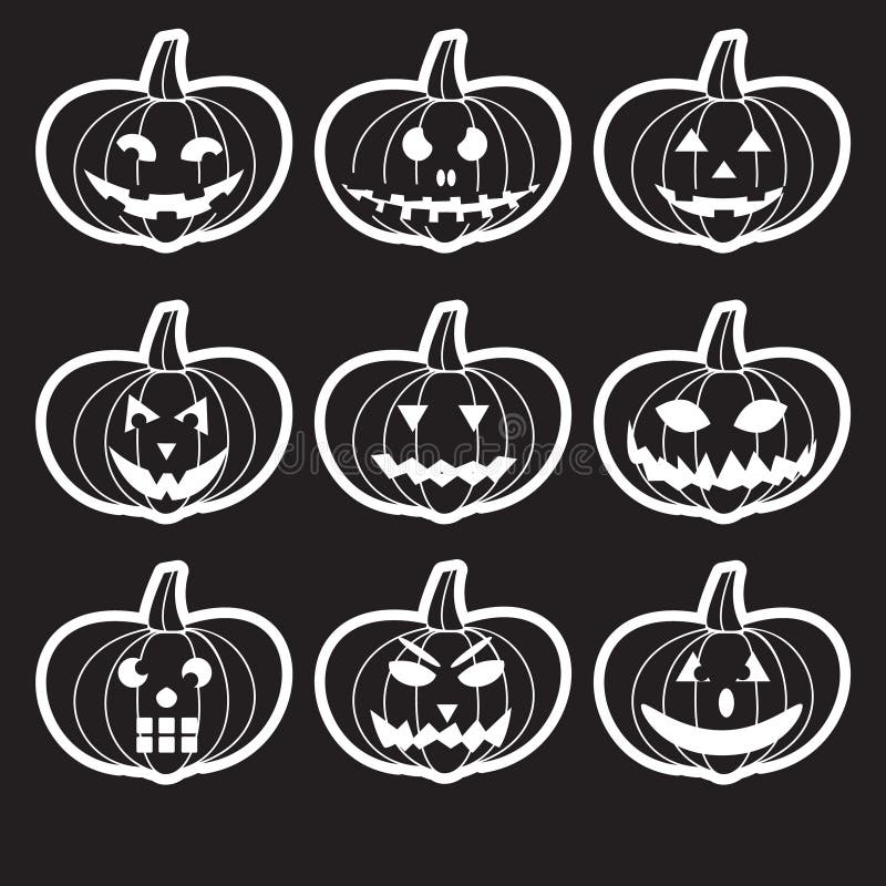 Black Halloween Carved Pumpkins Stickers Stock Vector - Illustration of ...