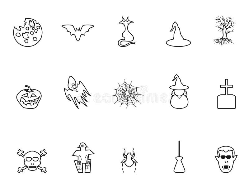 Black Halloween Outline Icons Set Stock Vector Illustration of ghost