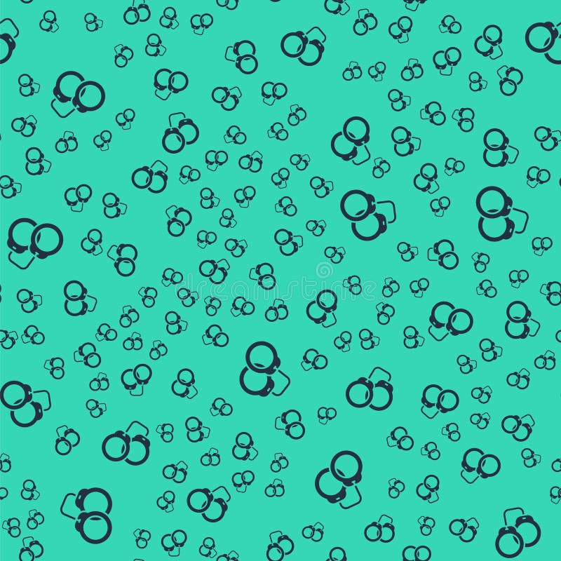 Black Handcuffs icon isolated seamless pattern on green background. Vector vector illustration