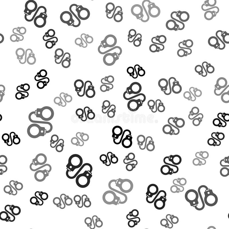 Black Handcuffs icon isolated seamless pattern on white background. Vector stock illustration