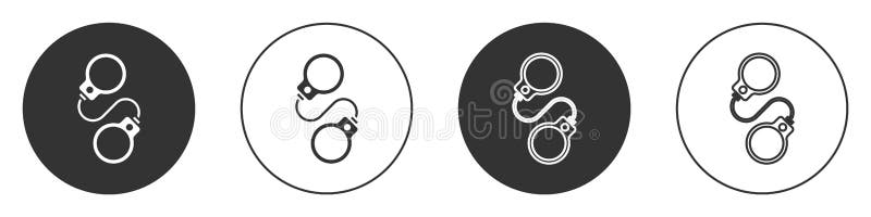 Black Handcuffs icon isolated on white background. Circle button. Vector royalty free illustration