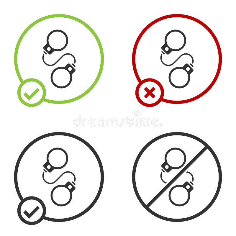 Black Handcuffs icon isolated on white background. Circle button. Vector stock illustration