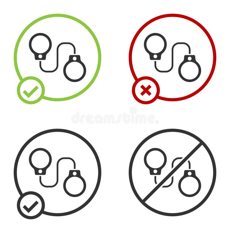 Black Handcuffs icon isolated on white background. Circle button. Vector royalty free illustration