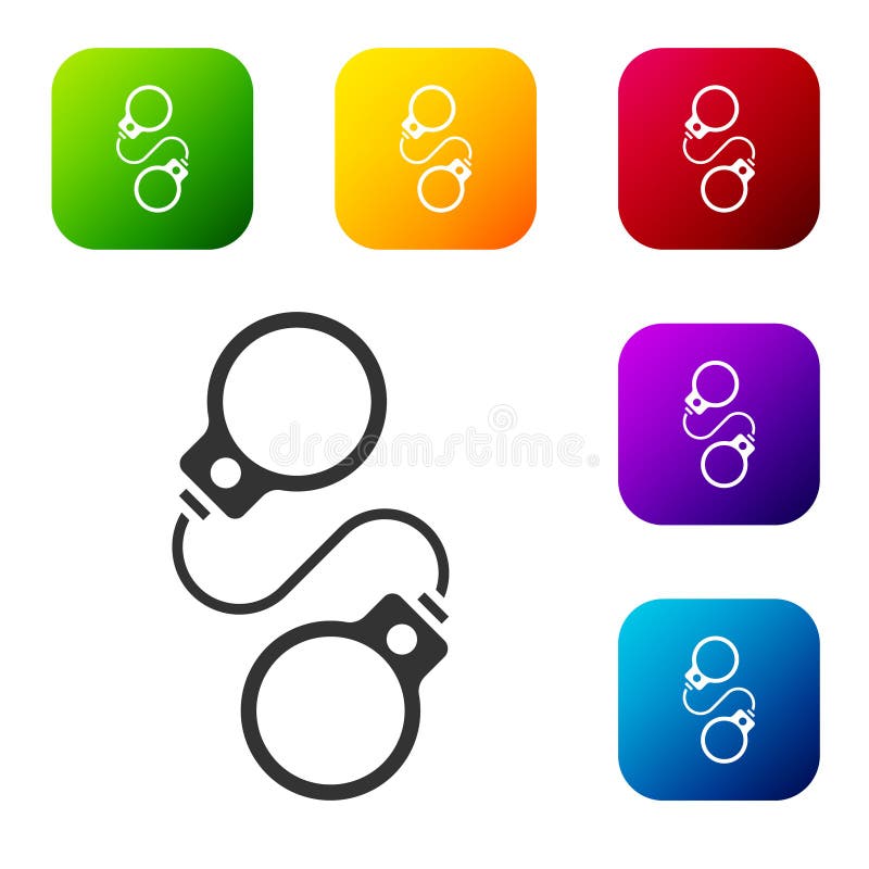 Black Handcuffs icon isolated on white background. Set icons in color square buttons. Vector stock illustration