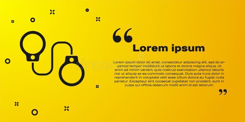 Black Handcuffs icon isolated on yellow background. Vector royalty free illustration