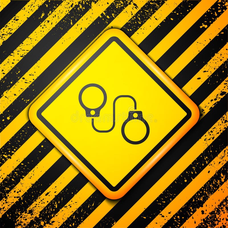Black Handcuffs icon isolated on yellow background. Warning sign. Vector stock illustration