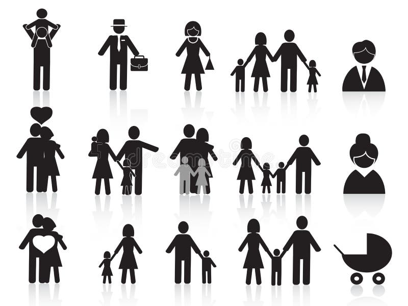 Black happy family icons set