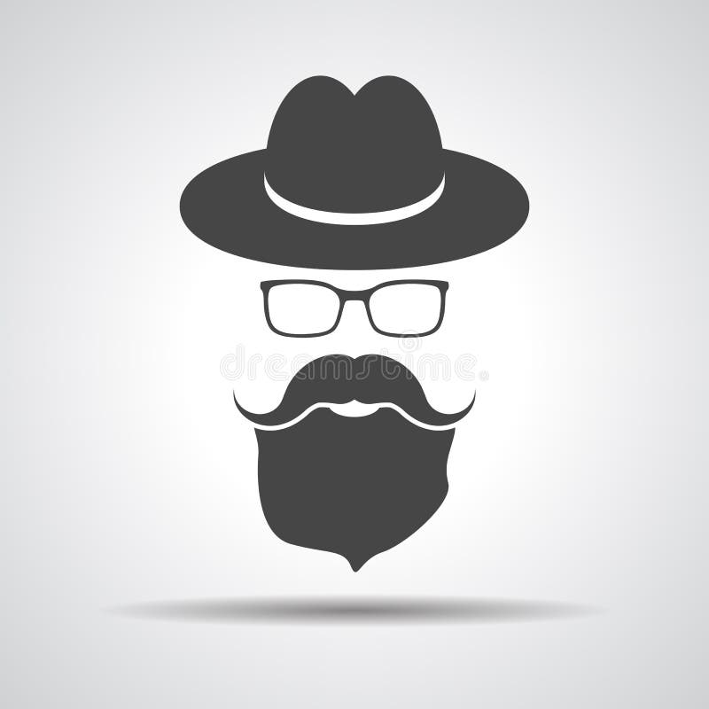 Black Hat with Mustache, Beard and Glasses Isolated on a Grey Ba Stock