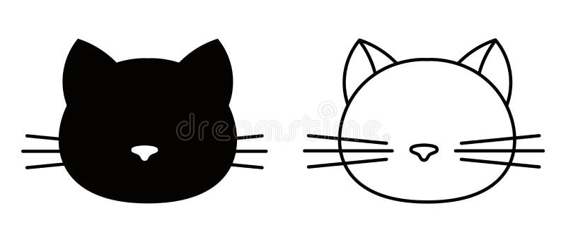 Abstract, black and white cat face icon/sticker. Isolated on white