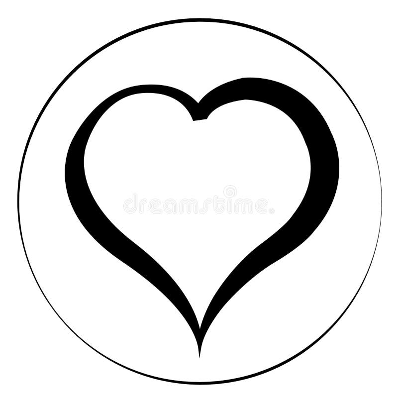 Black Heart on White Background in Circle. Flat Illustration Stock