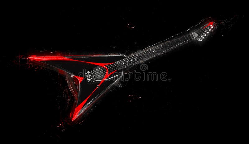 Black heavy metal guitar with red custom paint job - 3D illustration stock illustration Black heavy metal guitar with red custom paint job - 3D illustration stock illustration