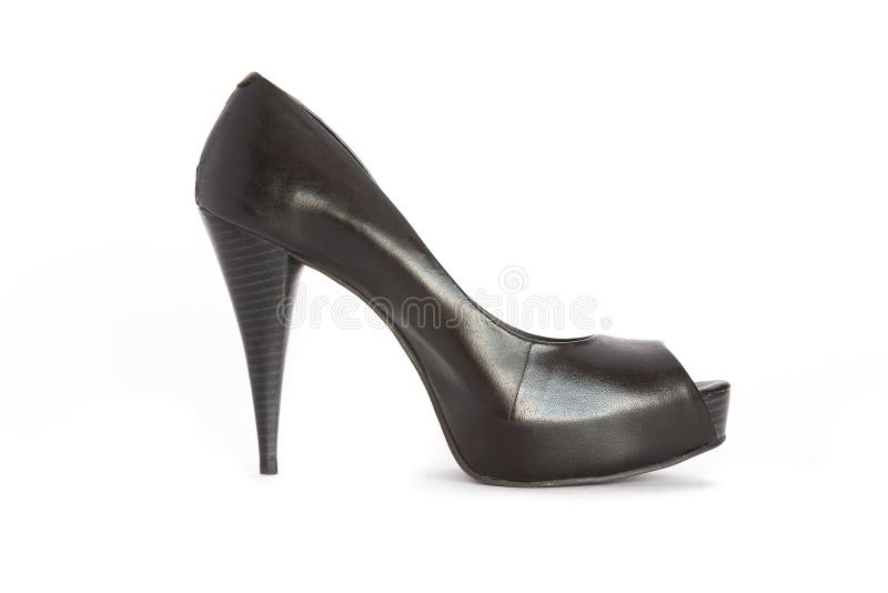 Black High-heeled Women`s Shoe on a White Background Stock Image ...