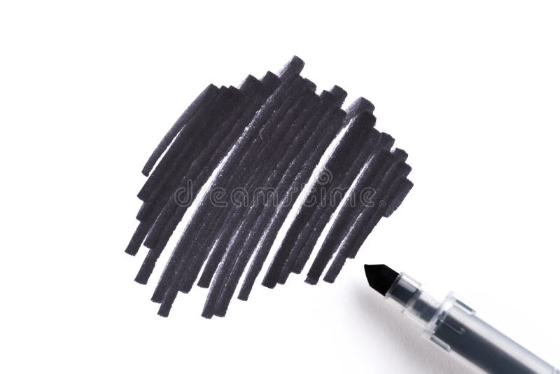 Black Highlighter Pen and Doodles Isolated on White Background with