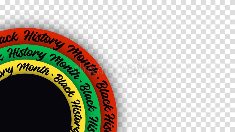 Black History Month lettering on circles on transparent background. Abstract color red, yellow, green circle color banner. Copy