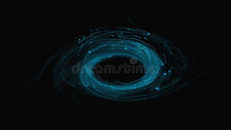 Black hole with futuristic elements 3d hologram. 3d rendering. 3d illustration. stock illustration