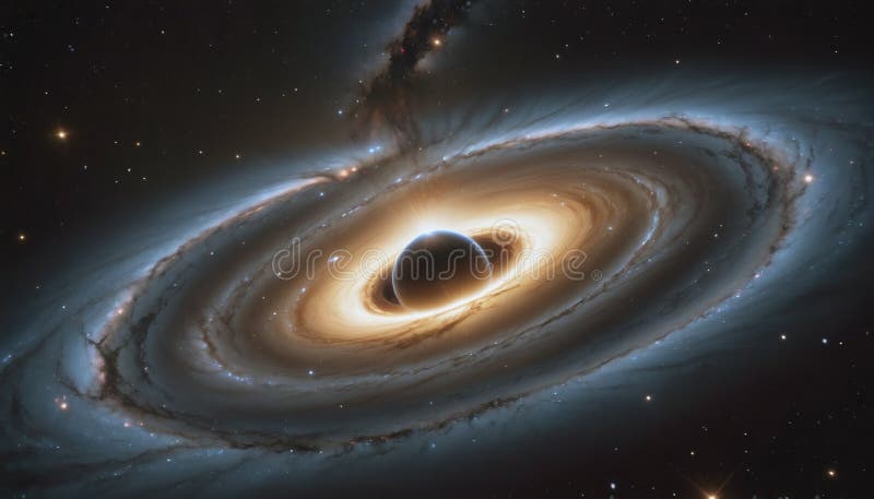 A black hole with a glowing Swirl of various colored nebulae attracting and sucking in light and matter revolves in universe far vector illustration