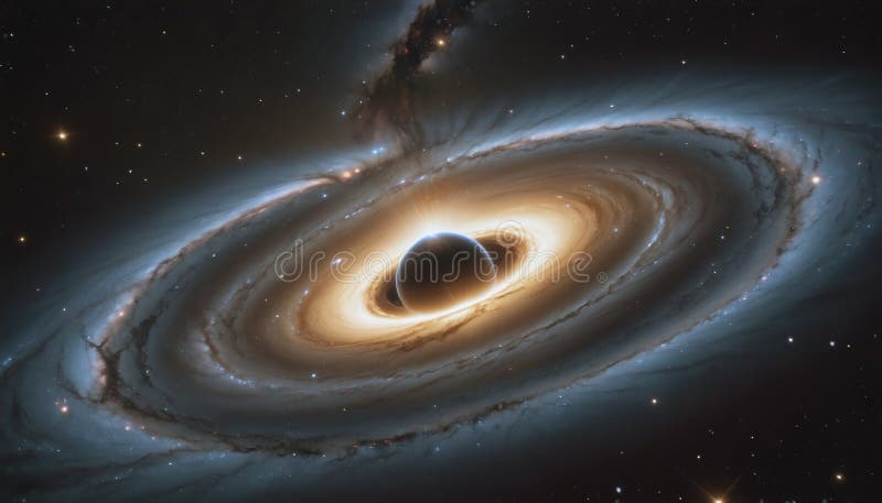 A black hole with a glowing Swirl of various colored nebulae attracting and sucking in light and matter revolves in universe far vector illustration