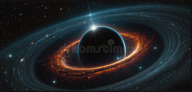 A black hole with a glowing Swirl of various colored nebulae attracting and sucking in light and matter revolves in universe far vector illustration