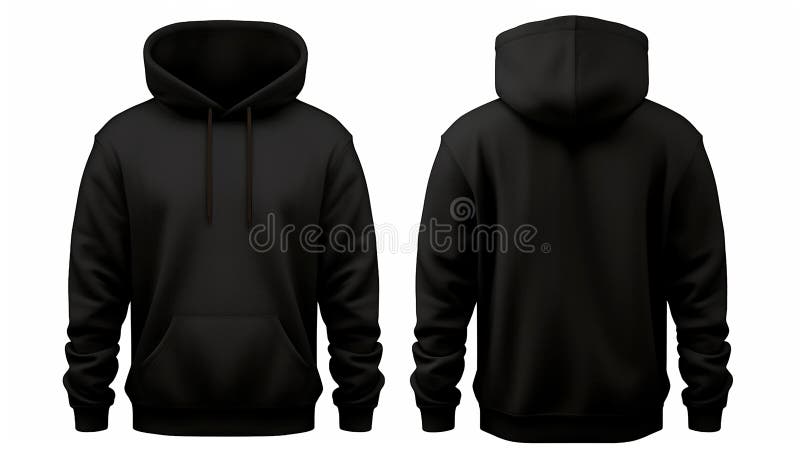 Black Hoodie with Front and Back View for Mockup with White Background ...