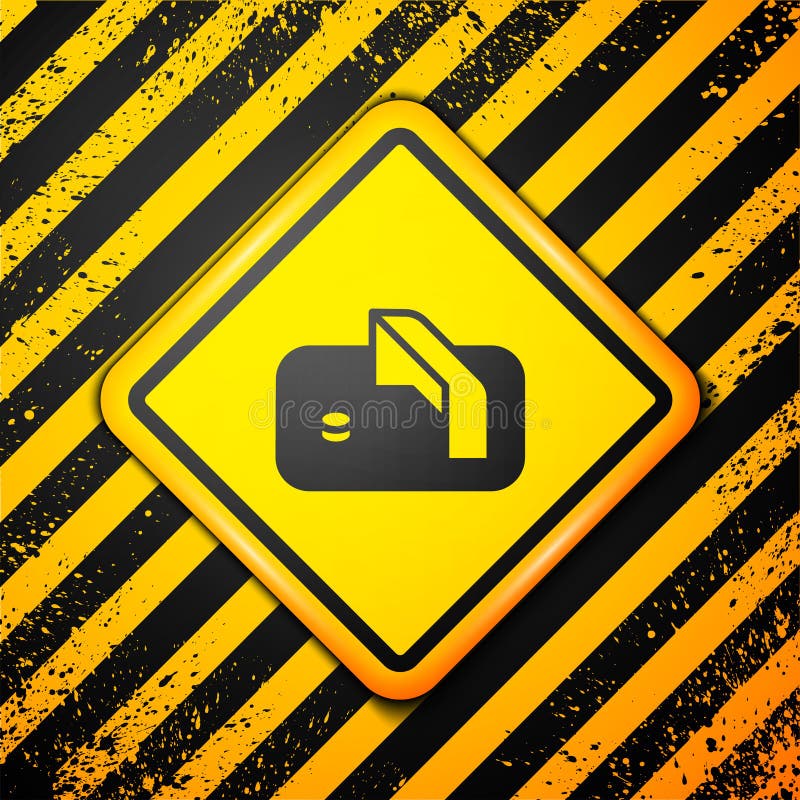 Black Ice hockey goal with net for goalkeeper icon isolated on yellow background. Warning sign. Vector. Black Ice hockey goal with net for goalkeeper icon isolated on yellow background. Warning sign. Vector.