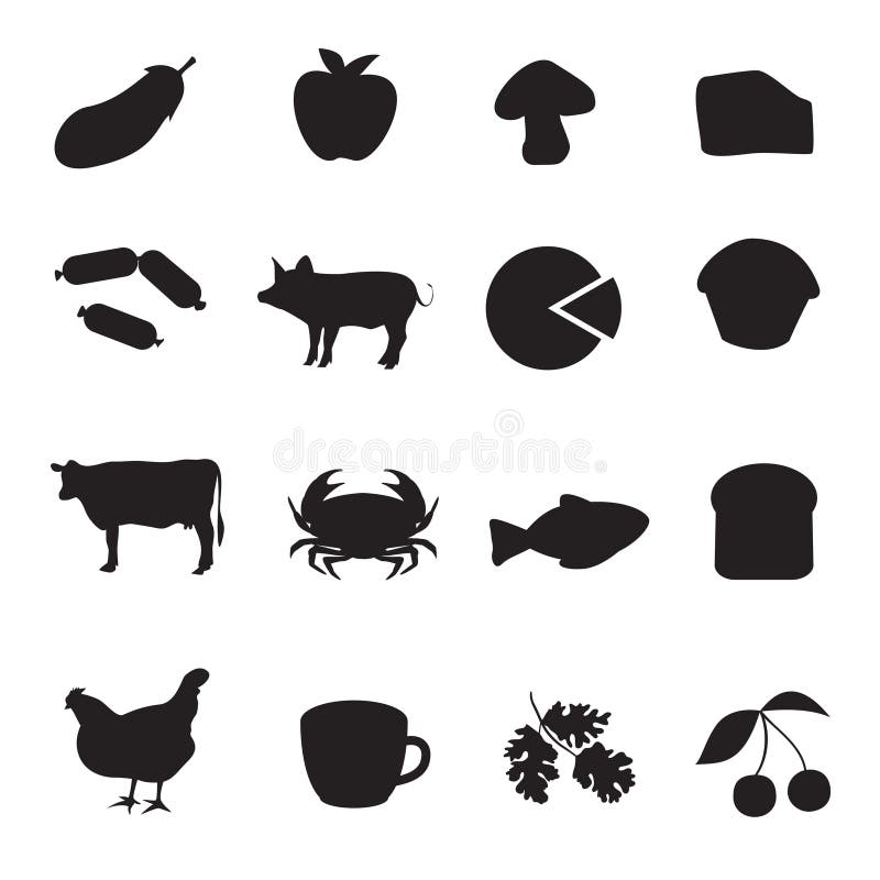 Black icon collection of different type of food royalty free illustration