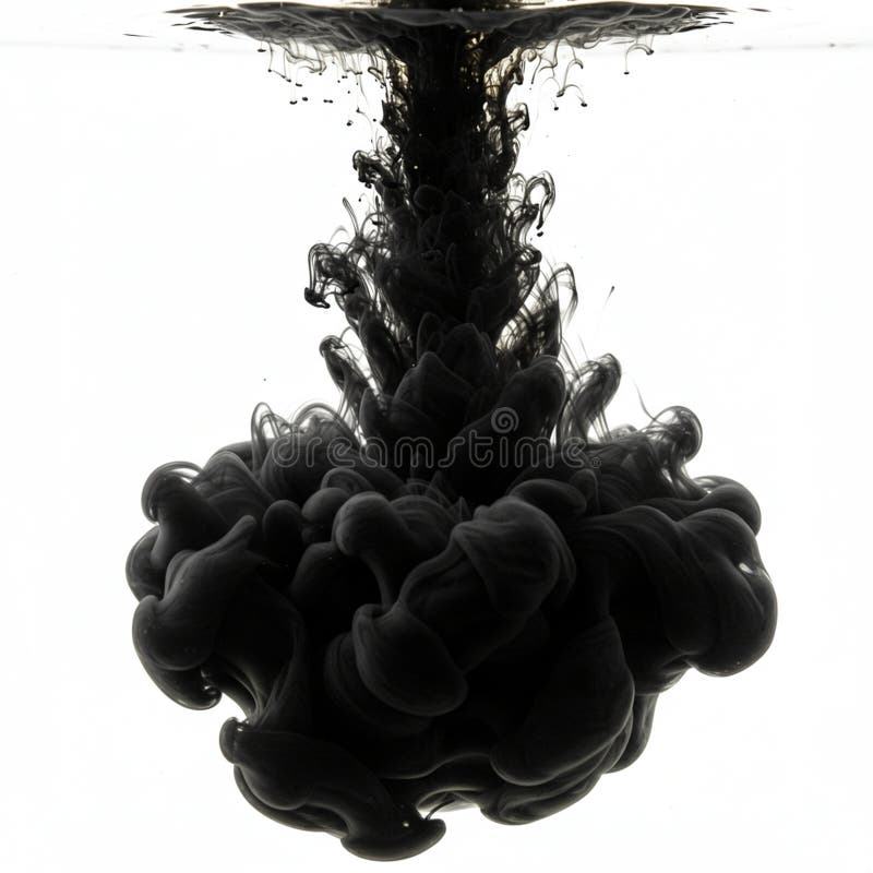 Black ink dispersing in water creates intricate, swirling patterns. stock illustration