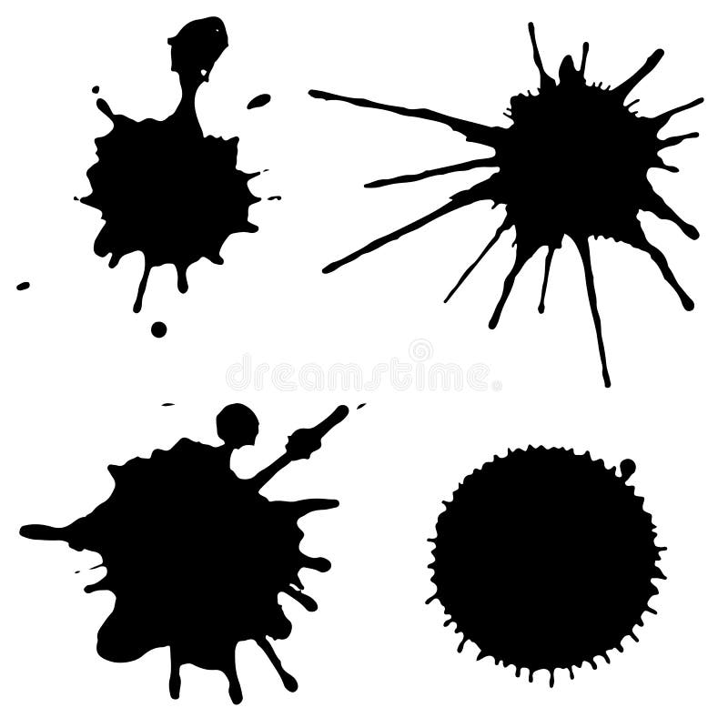 Black Ink Paint Spots. Drops Texture Isolated on White Background. Set ...