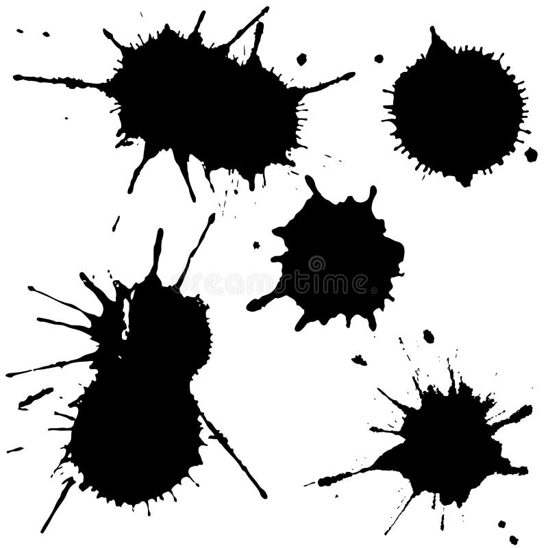 Black Ink Paint Spots. Drops Texture Isolated on White Background. Set ...