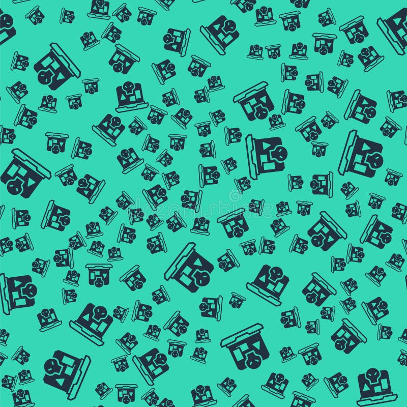 Black Internet piracy icon isolated seamless pattern on green background. Online piracy. Cyberspace crime with file stock illustration