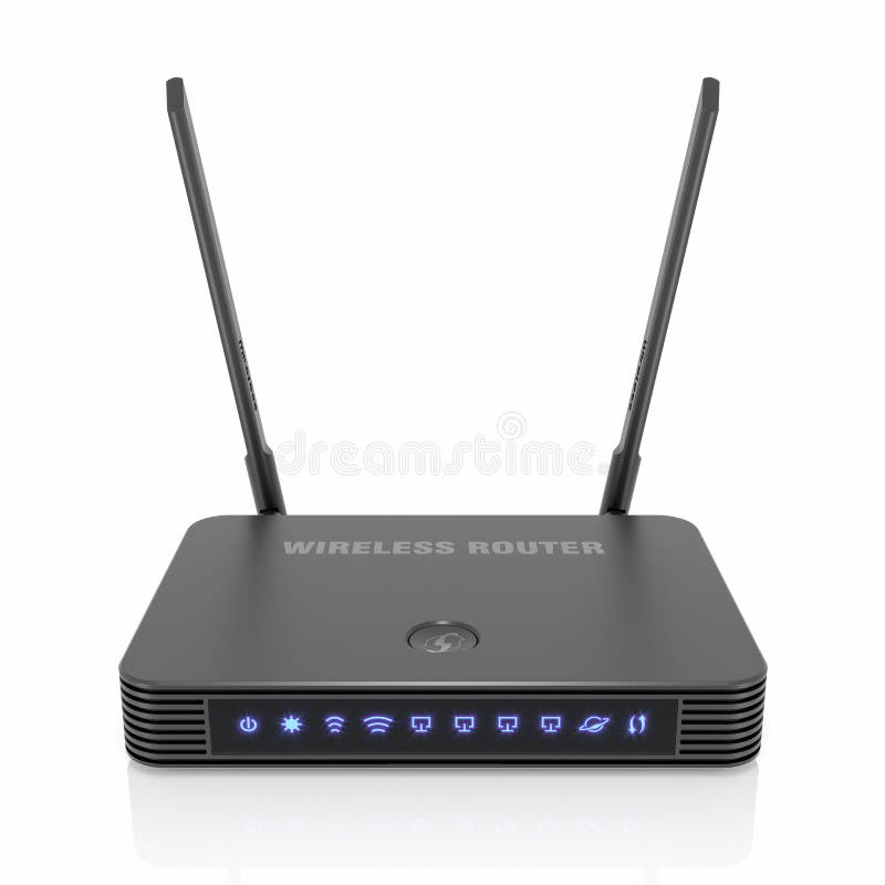 Black internet router WI-Fi with brightening pictograms isolated on white background 3d stock illustration