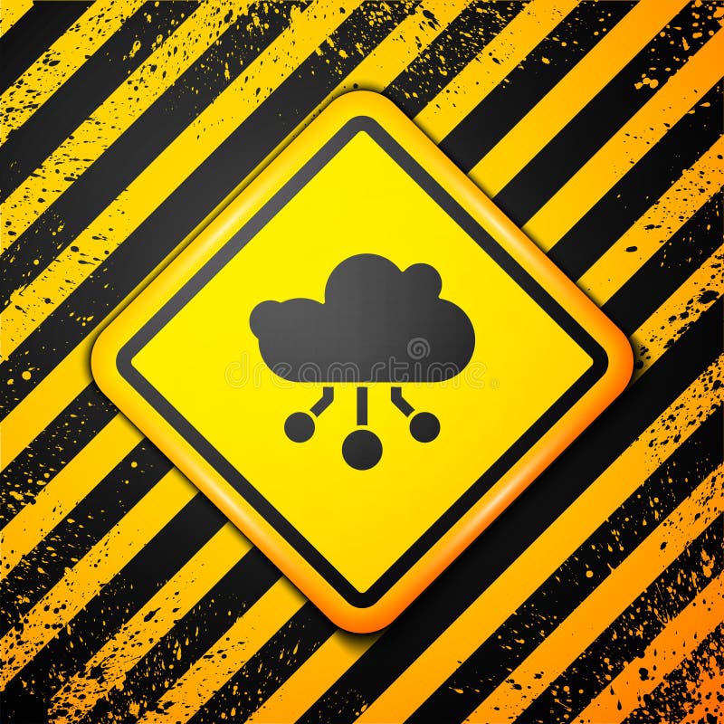 Black Internet of things icon isolated on yellow background. Cloud computing design concept. Digital network connection royalty free illustration