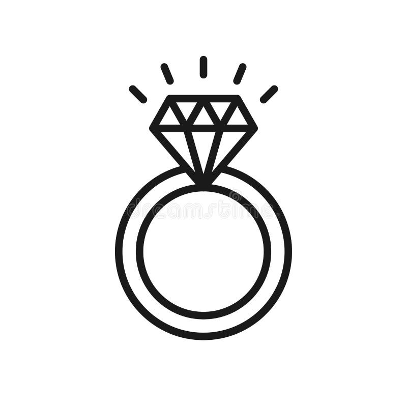 Black Isolated Outline Icon of Ring with Diamond on White Background. Line  Icon of Wedding Ring. Stock Vector - Illustration of background, bride:  130383953