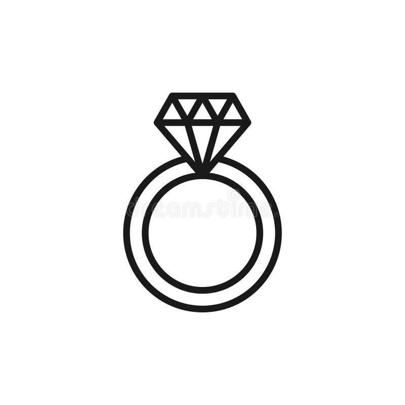 Black Isolated Outline Icon of Wedding Ring with Diamond on White ...