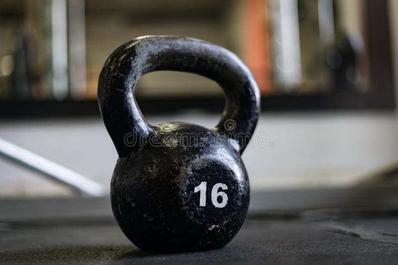 Black kettlebell in the gym