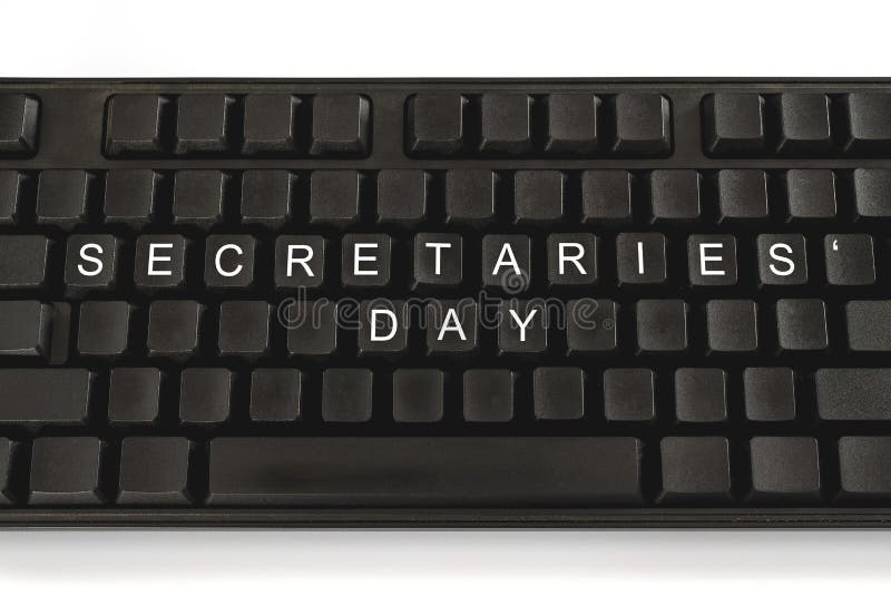 Black keyboard on white background. The inscription on the buttons - Secretaries Day. Minimal concept