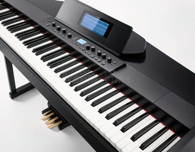A black keyboard with a white keyboard stand stock illustration.