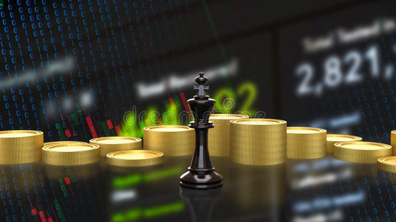 Black king chess och mynt för företag, koncept 3d Rendering vektor illustrationer