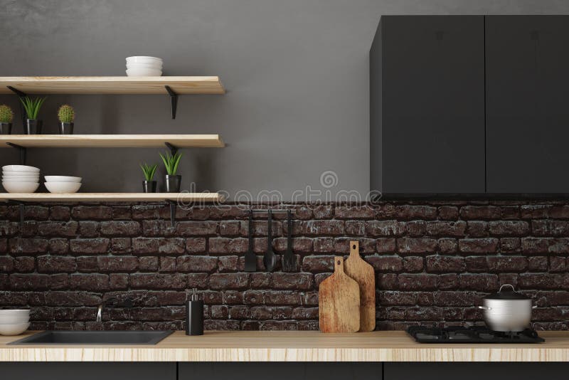 Black kitchen counter stock illustration. Illustration of background