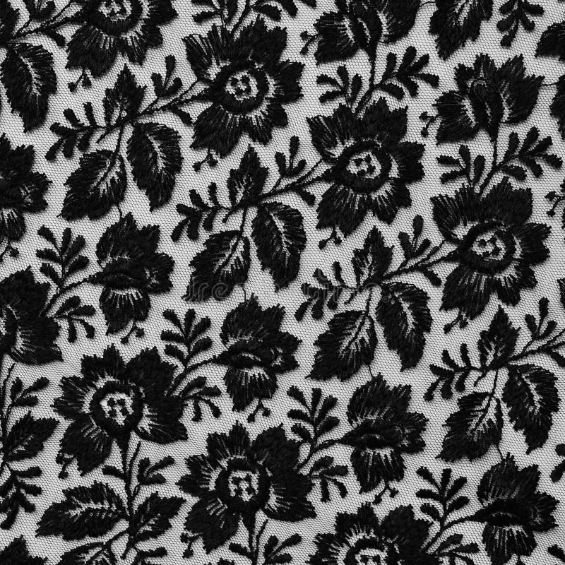 Black Lace Fabric with Flowers Stock Photo - Image of embroidered ...
