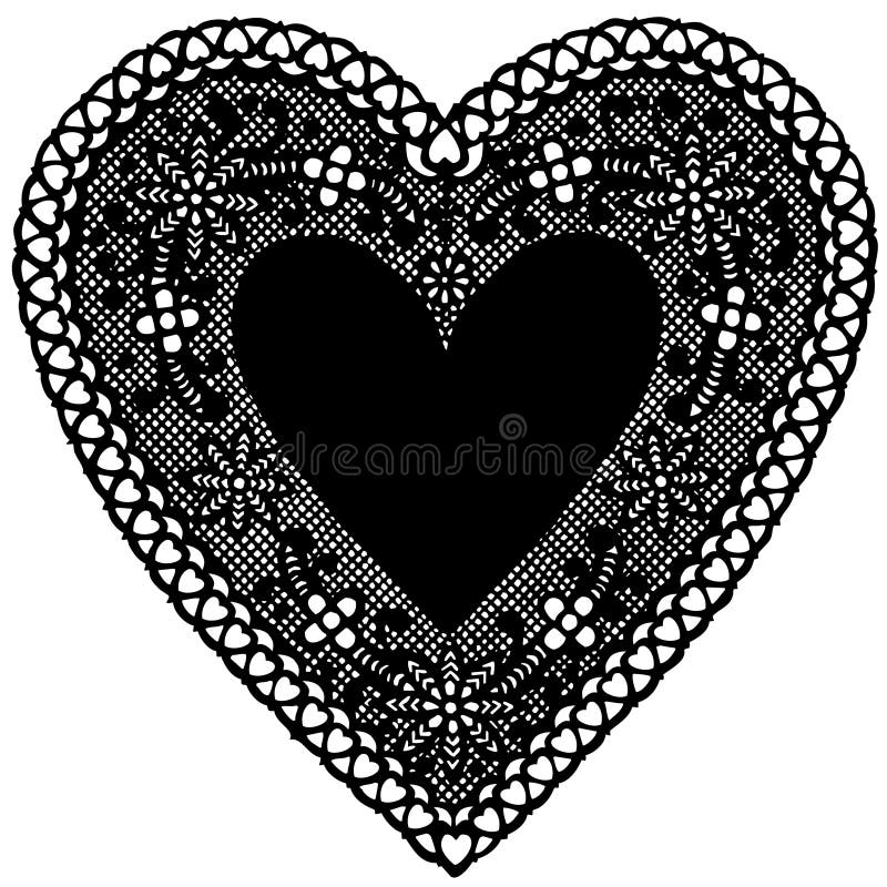 Black Lace Heart Doily on White Background Stock Vector - Illustration