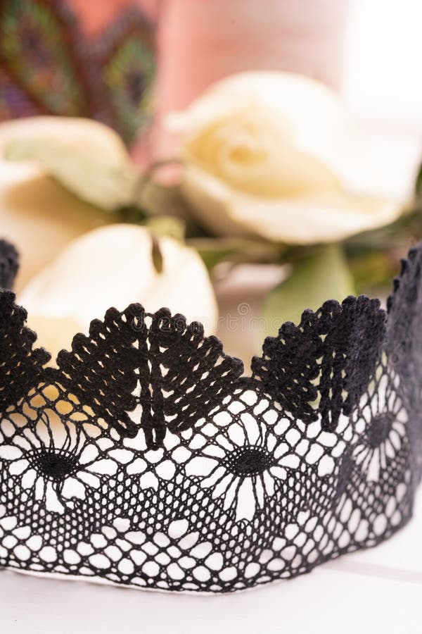 Black Lace Ribbon Isolated Shot Stock Photo - Download Image Now