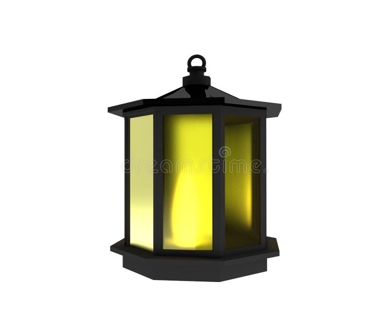 Black Lantern with Light on Isolated White in 3D Render Image Stock Illustration Illustration