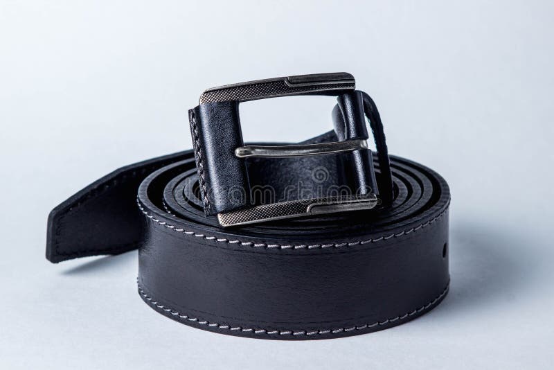 Black Leather Belt on a Black Background. Men`s Belt Stock Photo ...