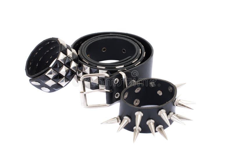 Black Leather Belt with Chrome Studs