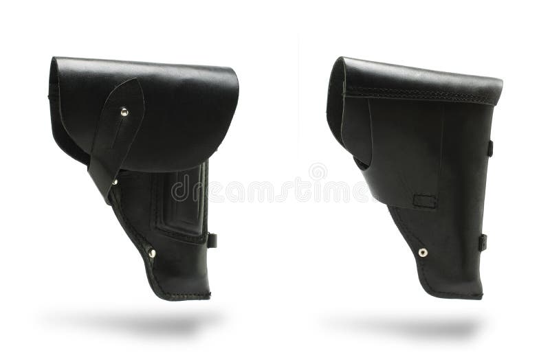 Black leather belt holster isolated on white stock photography