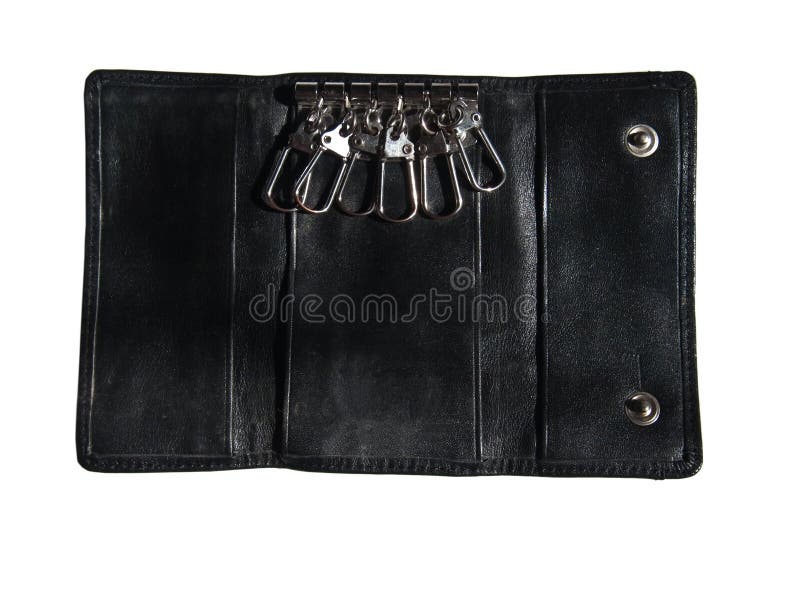 Isolated black leather case for keys on white background